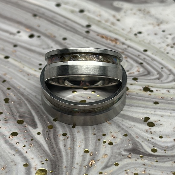 8mm Silver Stainless Steel & Abalone Ring - Picture 6 of 6